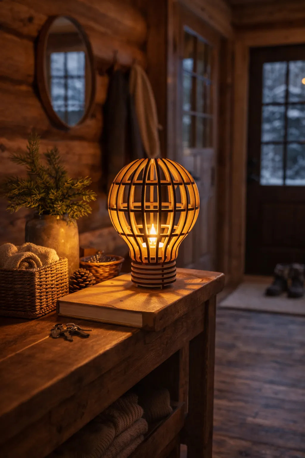 Wood Bulb Lamp – Trælampesculptur til hyggelig stemning (til LED fyrfadslys)