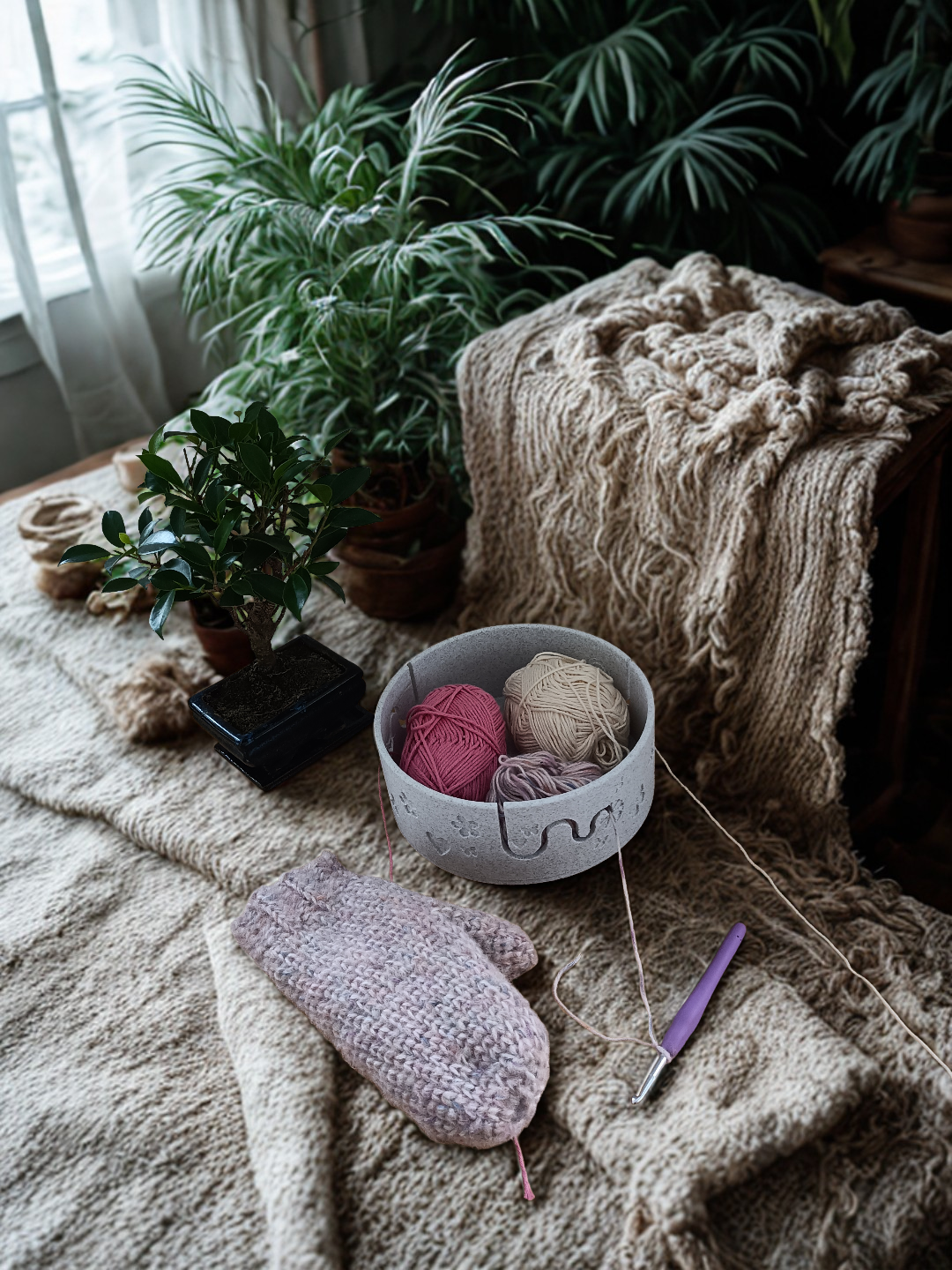 3D-printet garnskål med sommerfugle og blomster