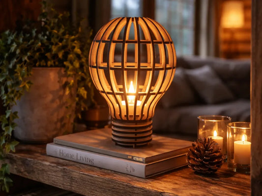 Wood Bulb Lamp – Trælampesculptur til hyggelig stemning (til LED fyrfadslys)