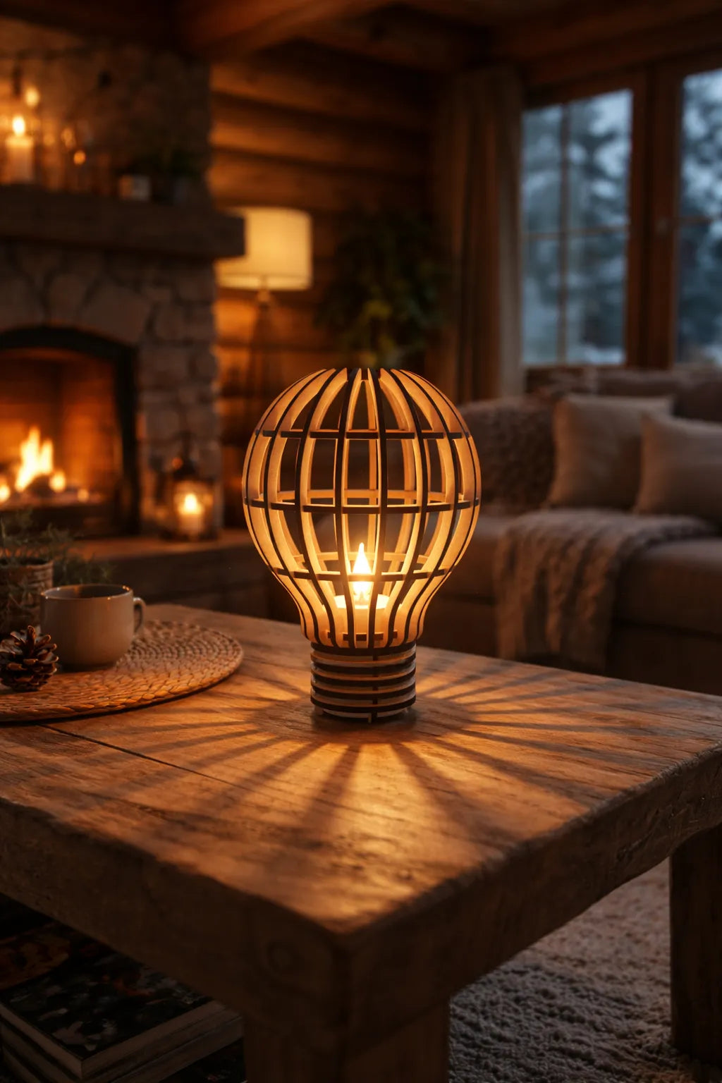 Wood Bulb Lamp – Trælampesculptur til hyggelig stemning (til LED fyrfadslys)