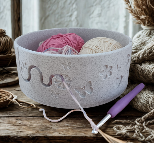 3D-printet garnskål med sommerfugle og blomster