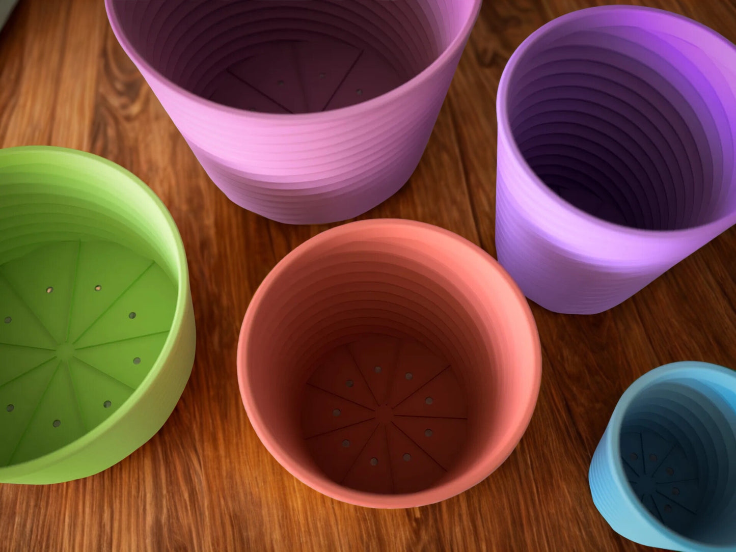 3D-printet urtepotteskjuler med spiral mønster – fås i flere størrelser og farver