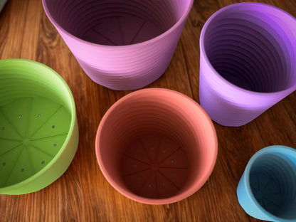 3D-printet urtepotteskjuler med spiral mønster – fås i flere størrelser og farver