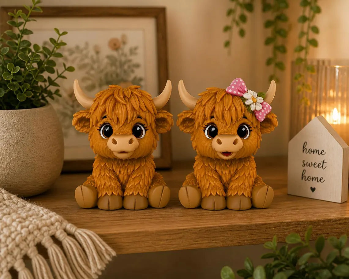 Highland Cows – 3D-printet Kawaii Sæt