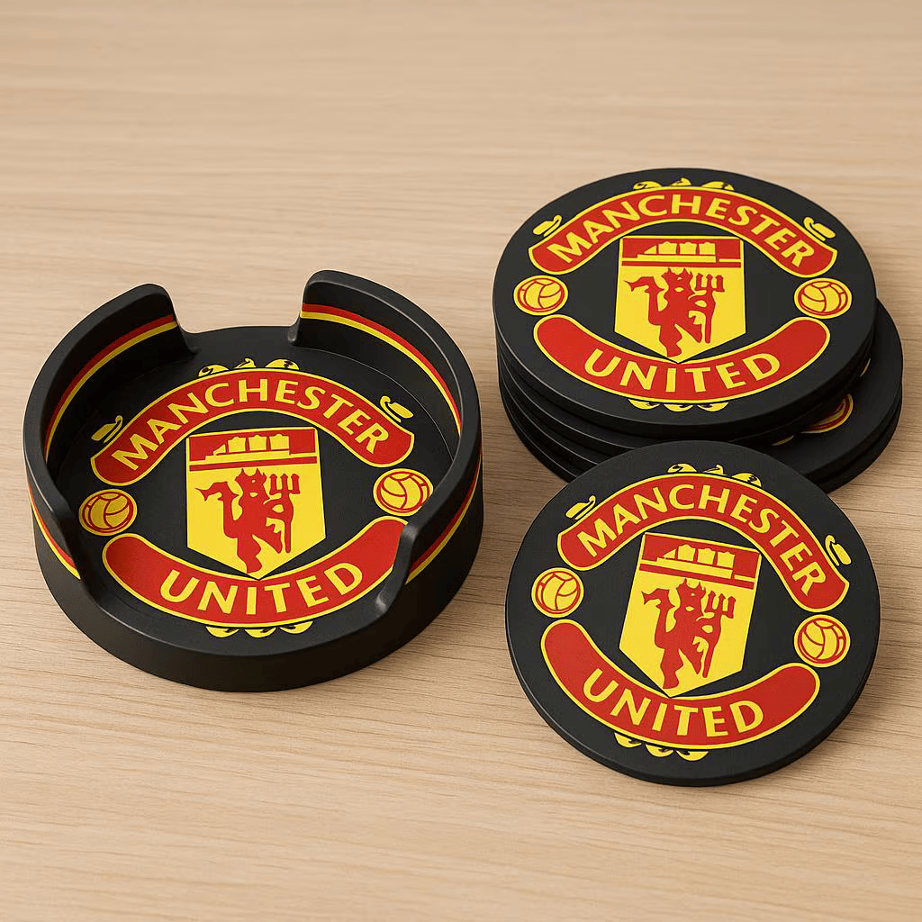 Manchester United Coaster Set – Fan‑lavede glasbrikker til Red Devils‑supportere