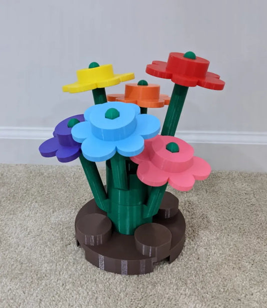 Brick Flowers med Lego-Klodsvase – Komplet Sæt med 3 Blomster & "Mud Base"