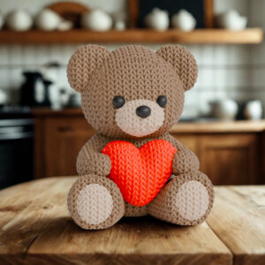 Valentinsbamse med strikket look – 125 x 150 mm